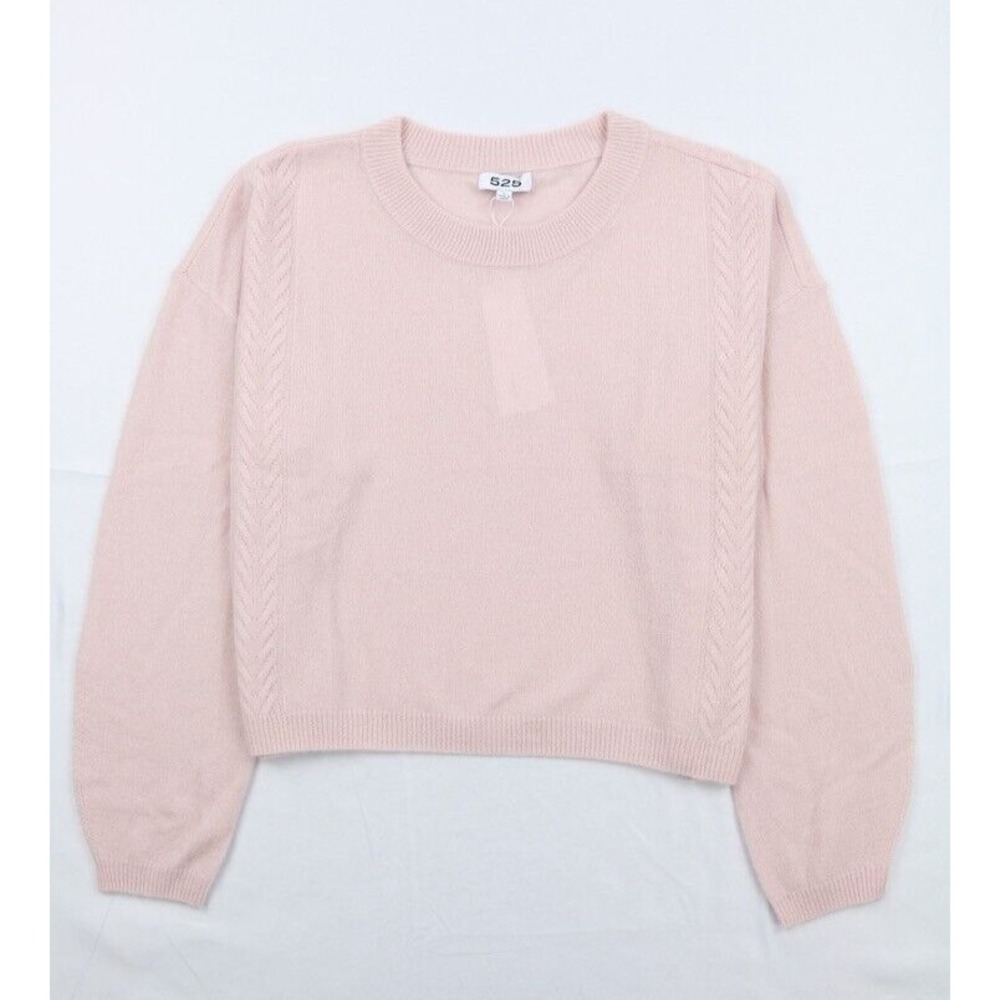 525 Cashmere Sweater Shirt Women Rose Pink L Crew Neck Cropped Relaxed Knit
